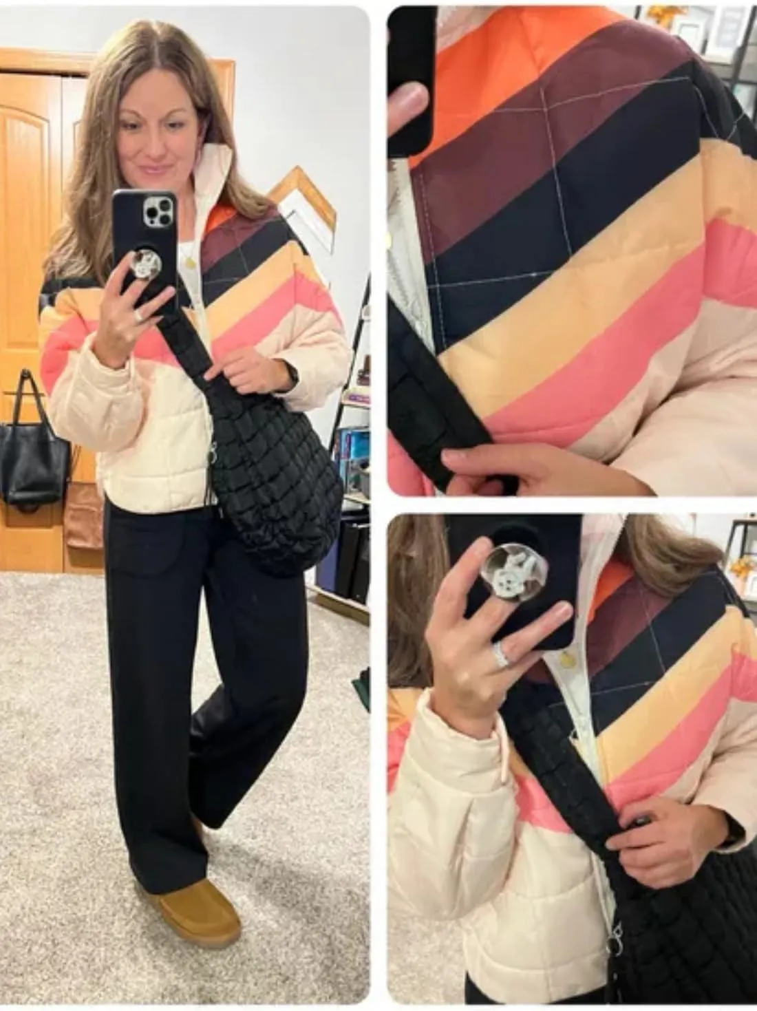 Women's Quilted Jackets Oversized Packable Shine Puffer Coat Long Sleeve Zip Up Outerwear Pullover with Pockets
