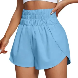 Womens Running Shorts 2025 Summer Workout Elastic Athletic Yoga Pants High Waist Solid Casual Sports Shorts with Pockets Red Shorts,Blue,XXL