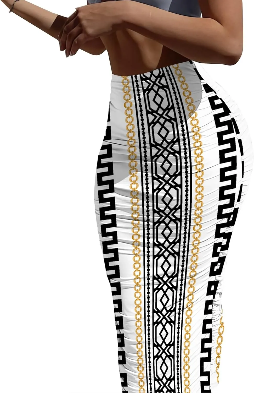 Women's Sexy Bodycon High Waist Stretchy Work Pencil Skirts Dress Casual Fitted Ruched Maxi Long Bodycon Going Out Outfit