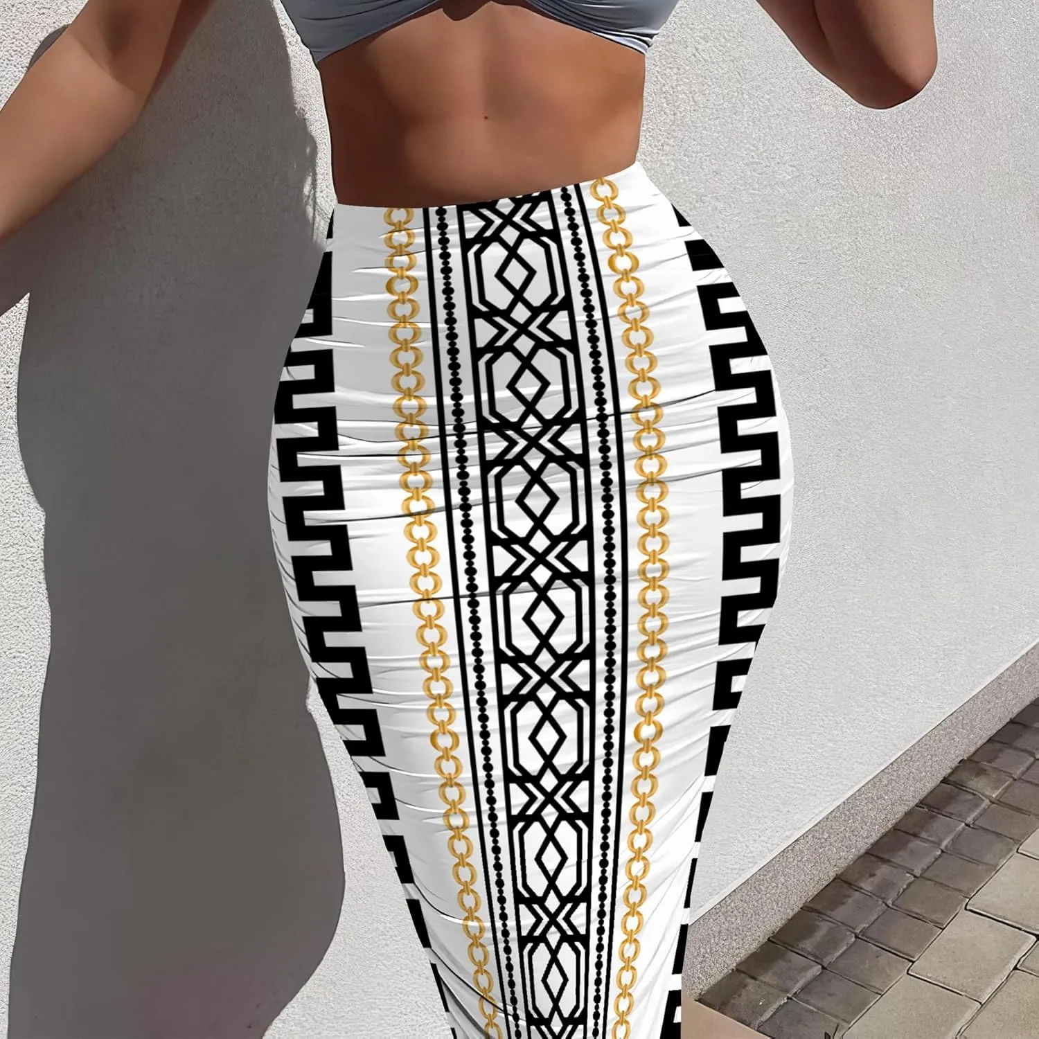 Women's Sexy Bodycon High Waist Stretchy Work Pencil Skirts Dress Casual Fitted Ruched Maxi Long Bodycon Going Out Outfit