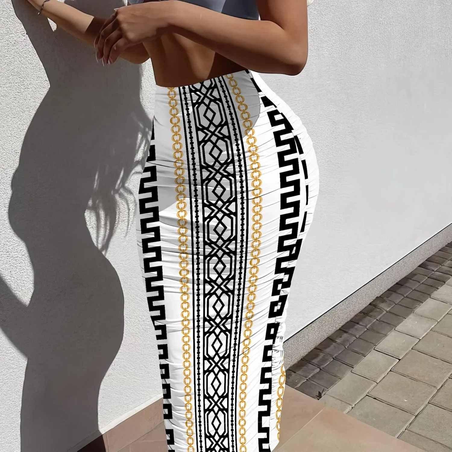 Women's Sexy Bodycon High Waist Stretchy Work Pencil Skirts Dress Casual Fitted Ruched Maxi Long Bodycon Going Out Outfit