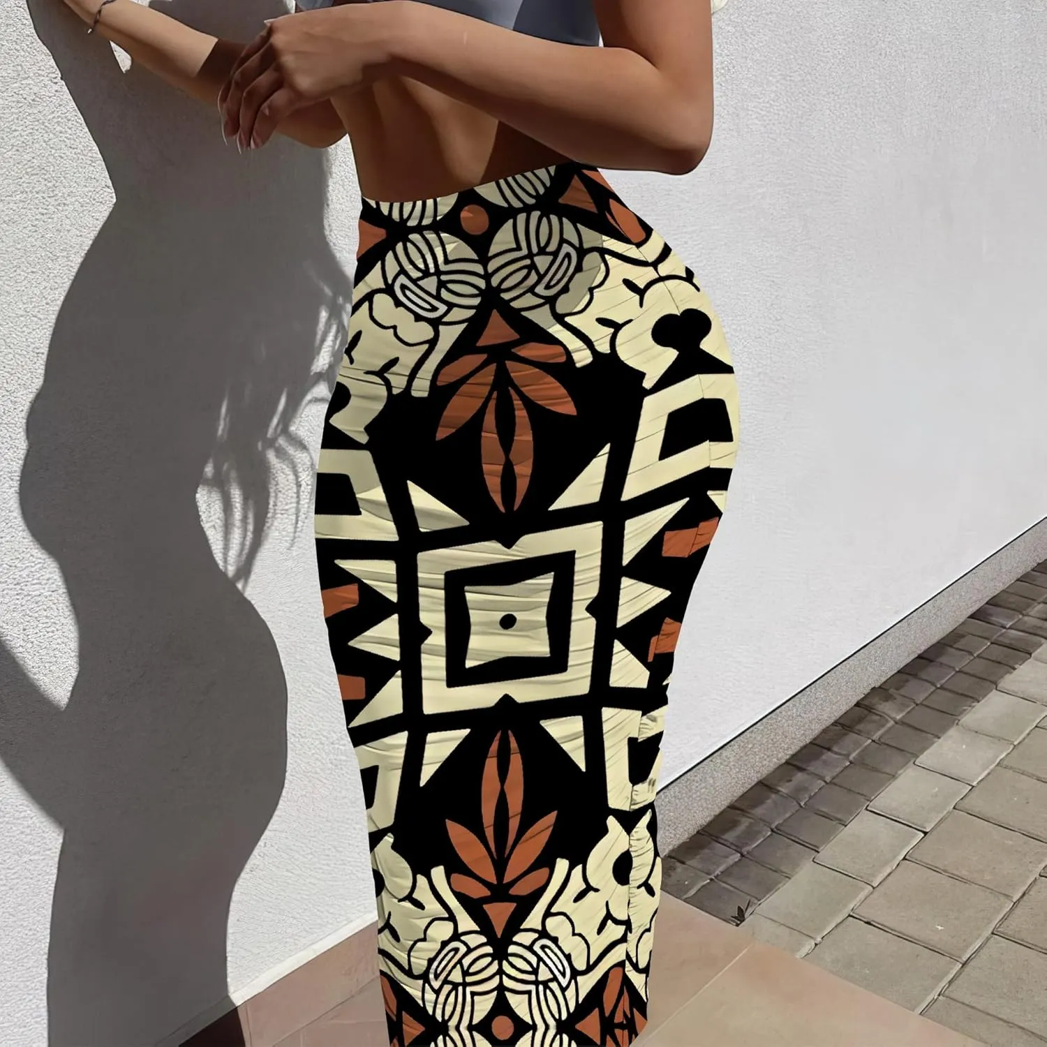 Women's Sexy Bodycon High Waist Stretchy Work Pencil Skirts Dress Casual Fitted Ruched Maxi Long Bodycon Going Out Outfit