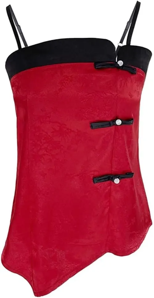 Women's Sexy Silk Satin Vest Camis Spring Summer Sleeveless Patchwork Camisole Tank Tops