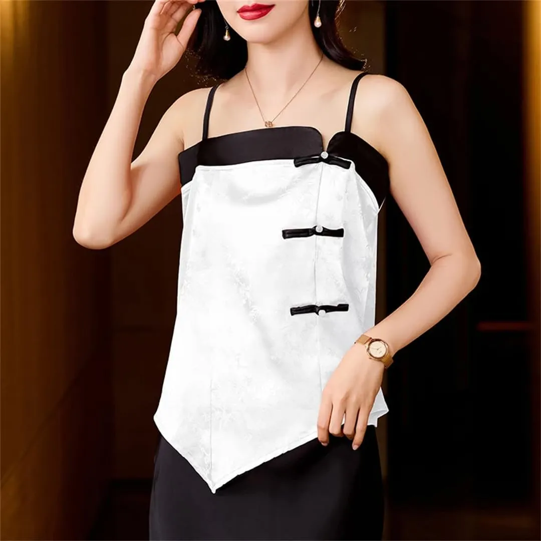 Women's Sexy Silk Satin Vest Camis Spring Summer Sleeveless Patchwork Camisole Tank Tops