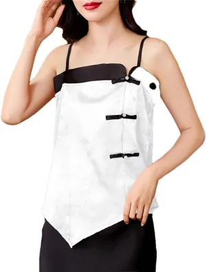 Women's Sexy Silk Satin Vest Camis Spring Summer Sleeveless Patchwork Camisole Tank Tops