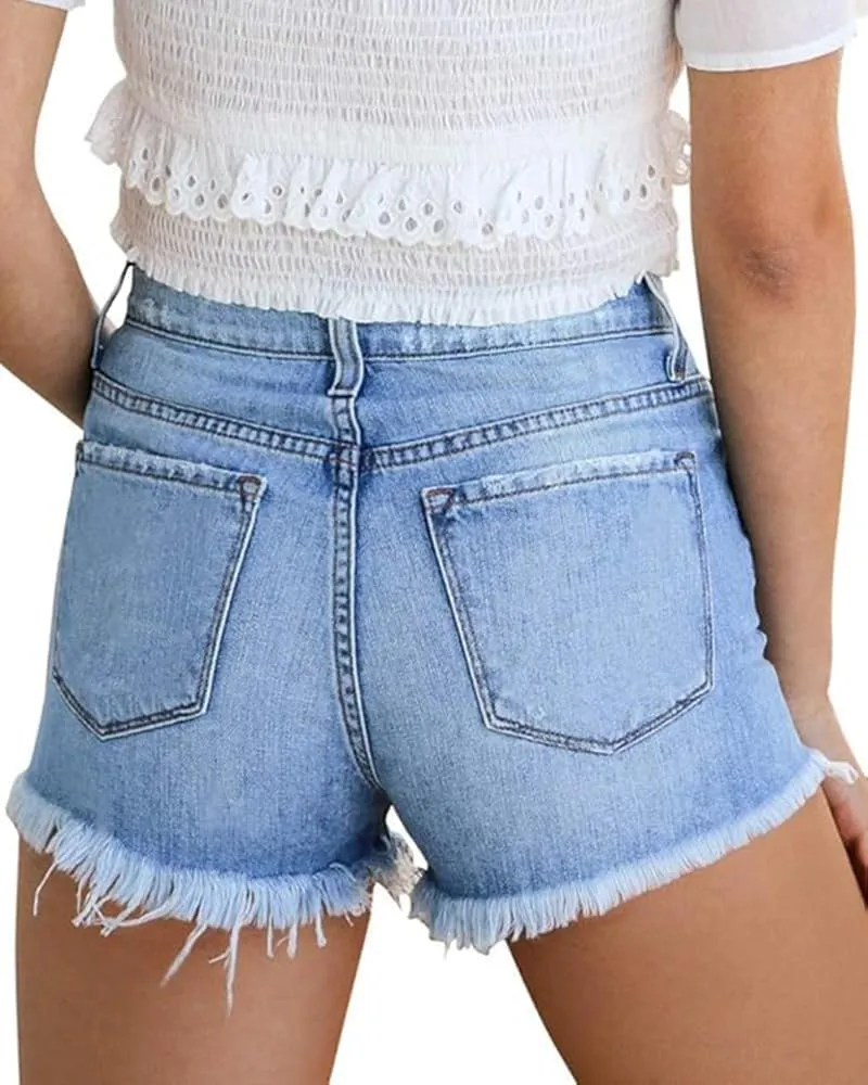Women's Sexy Stretchy Fabric Hot Pants Distressed Denim Jean Shorts