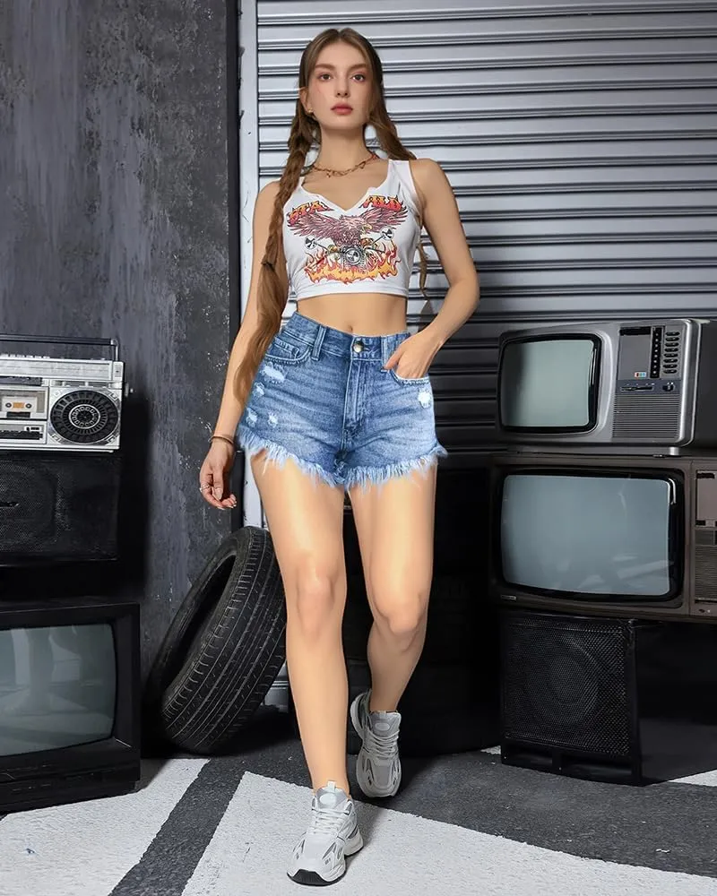 Women's Sexy Stretchy Fabric Hot Pants Distressed Denim Jean Shorts