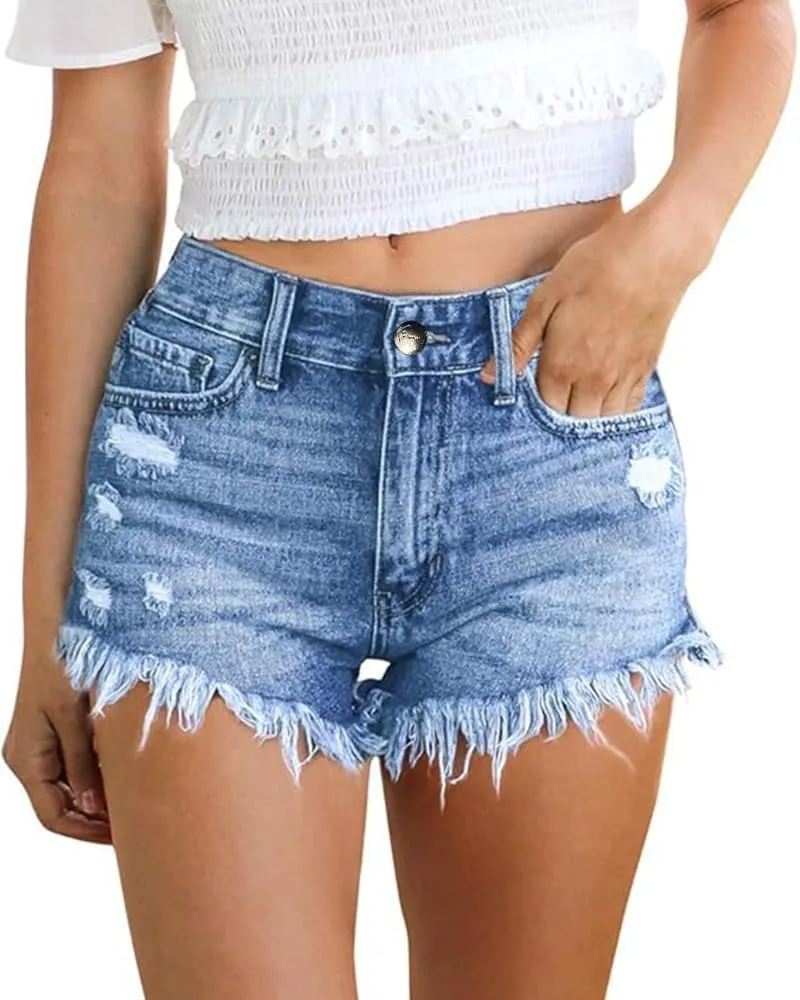 Women's Sexy Stretchy Fabric Hot Pants Distressed Denim Jean Shorts