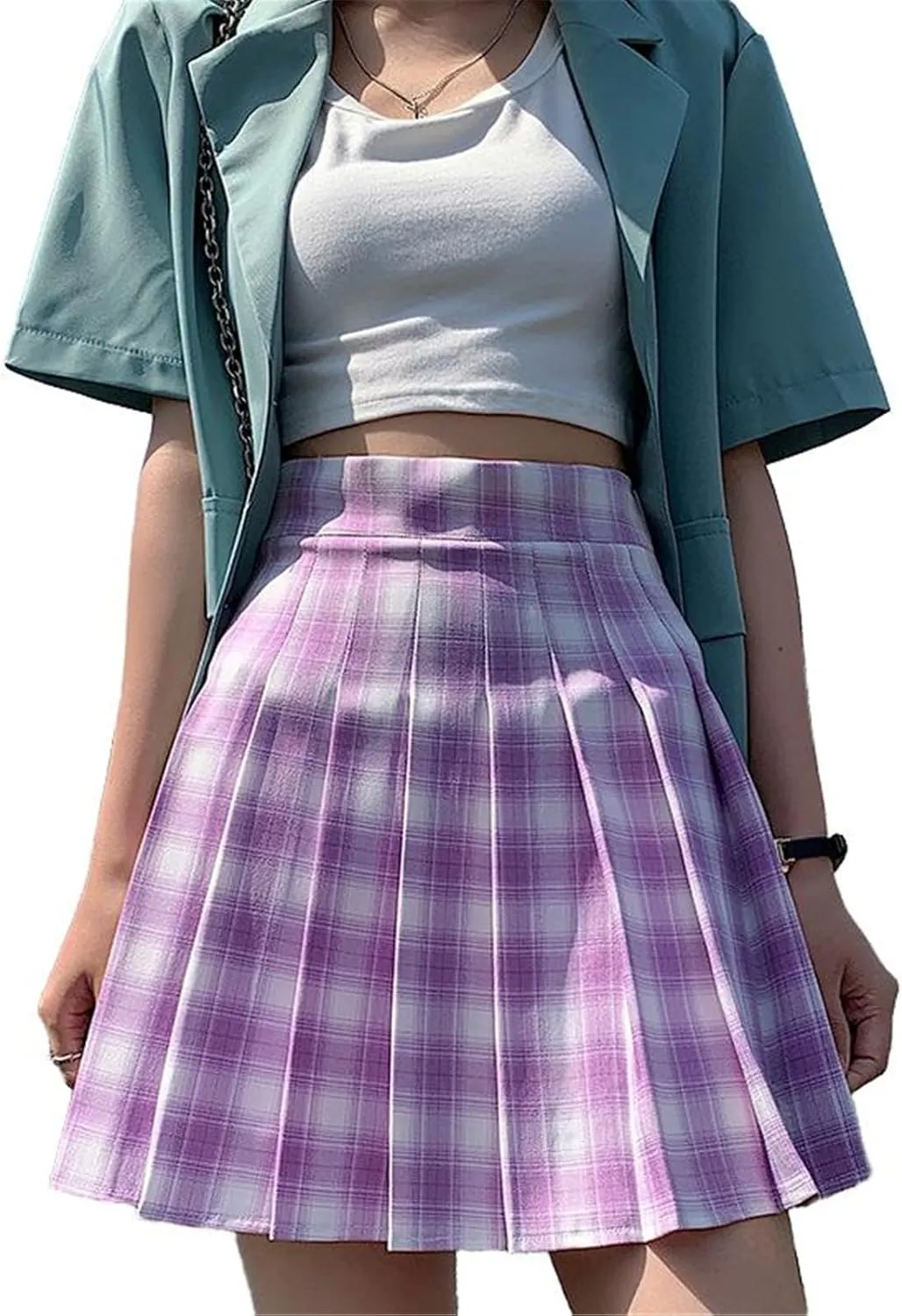 Women's Skirt Female's Plaid Pleated with High Waist Aline Mini Skirts