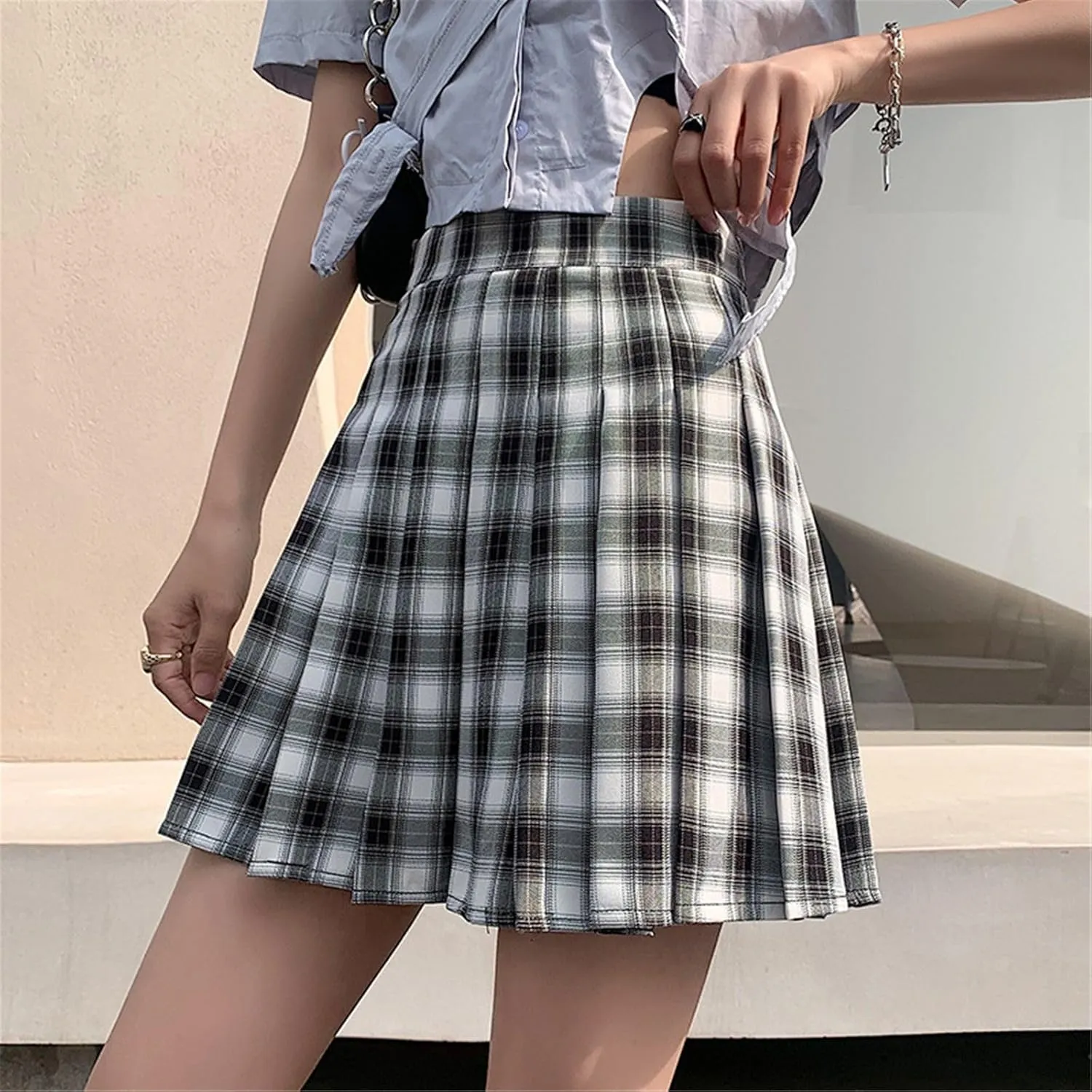 Women's Skirt Female's Plaid Pleated with High Waist Aline Mini Skirts