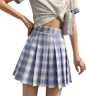 Women's Skirt Female's Plaid Pleated with High Waist Aline Mini Skirts