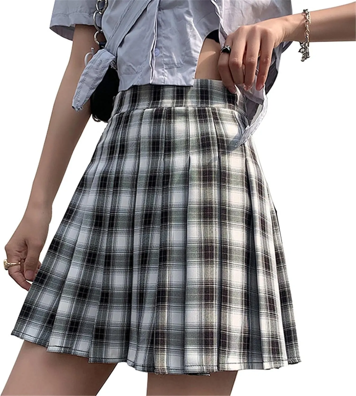 Women's Skirt Female's Plaid Pleated with High Waist Aline Mini Skirts