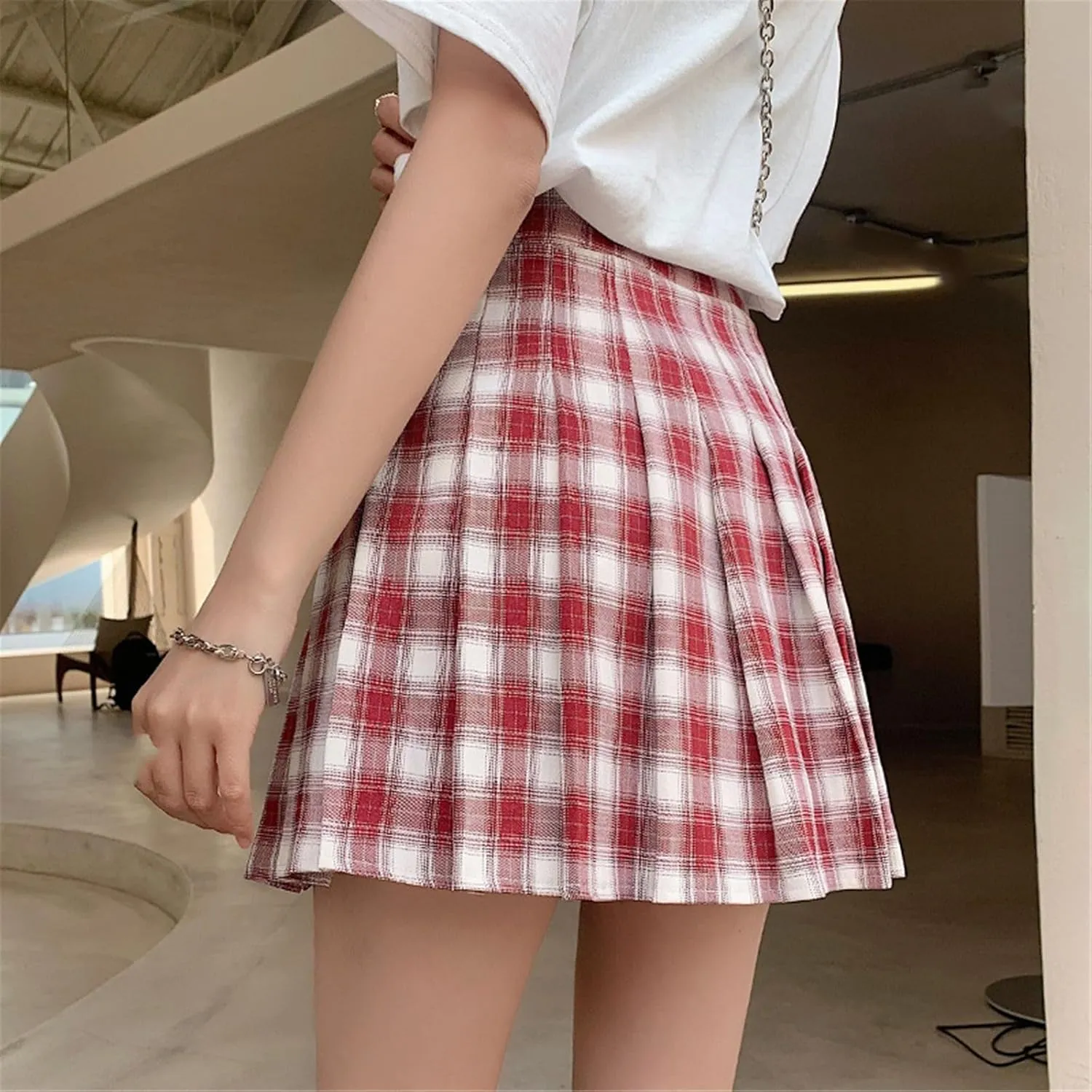Women's Skirt Female's Plaid Pleated with High Waist Aline Mini Skirts