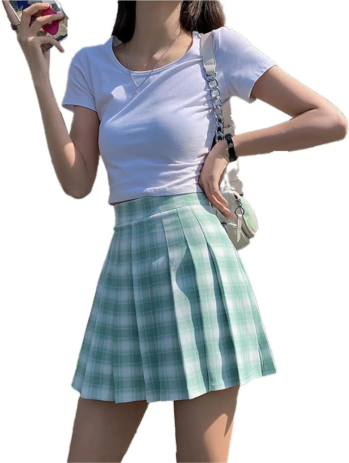 Women's Skirt Female's Plaid Pleated with High Waist Aline Mini Skirts