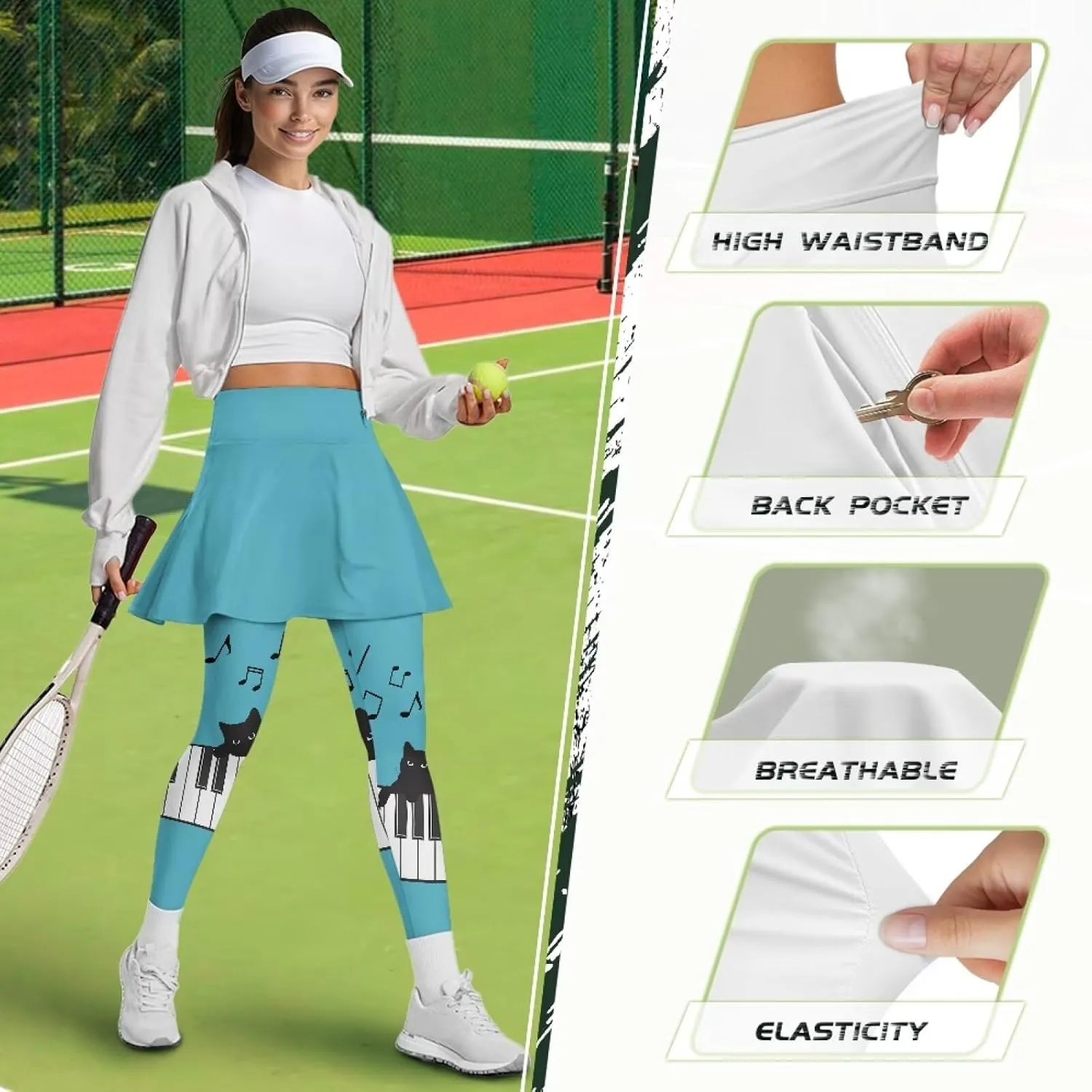 Womens Skirted Legging Tummy Control Tennis Leggings Clothes Sport Tights Gathered Skirt Ultra Soft Skirted Capris