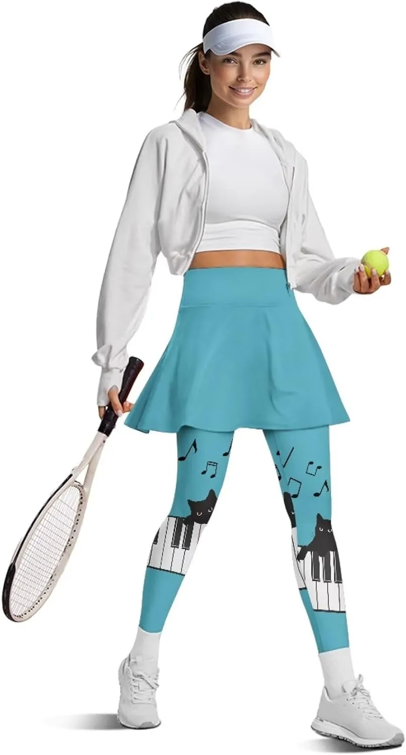 Womens Skirted Legging Tummy Control Tennis Leggings Clothes Sport Tights Gathered Skirt Ultra Soft Skirted Capris
