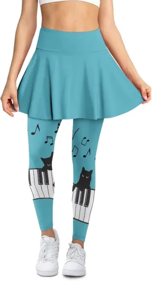 Womens Skirted Legging Tummy Control Tennis Leggings Clothes Sport Tights Gathered Skirt Ultra Soft Skirted Capris