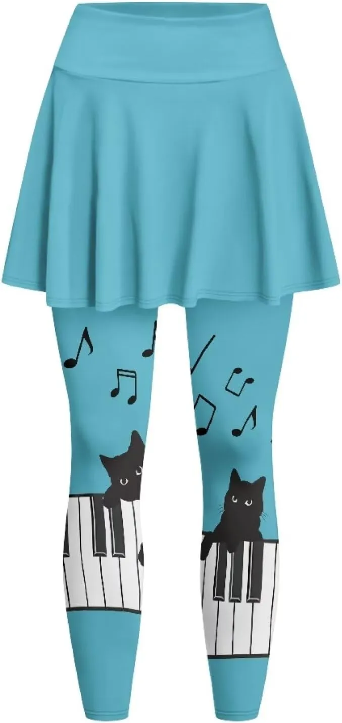 Womens Skirted Legging Tummy Control Tennis Leggings Clothes Sport Tights Gathered Skirt Ultra Soft Skirted Capris