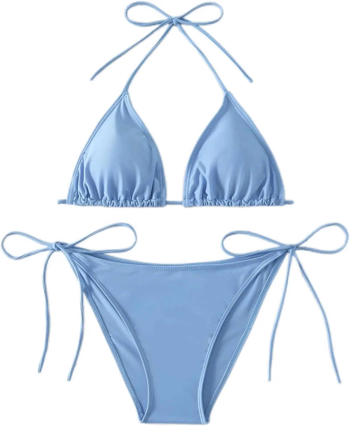 Women's Solid Color Halter Neck Tie - Side Bikini Set