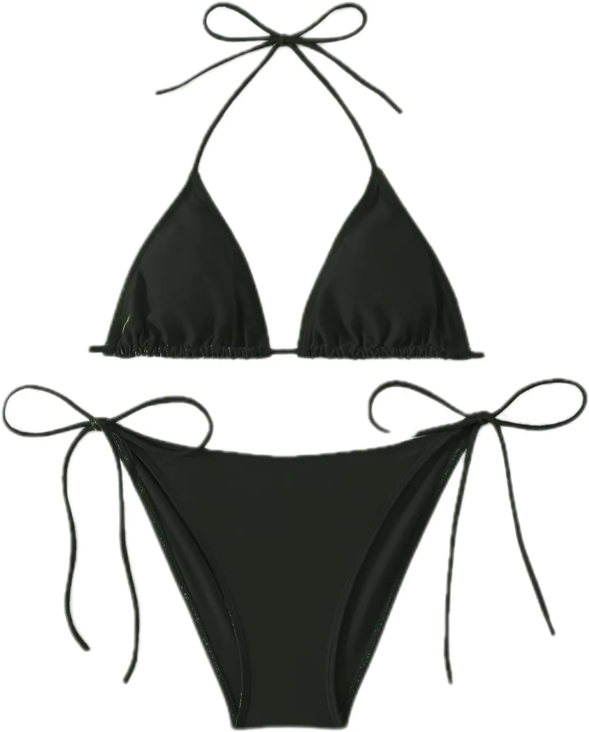 Women's Solid Color Halter Neck Tie - Side Bikini Set