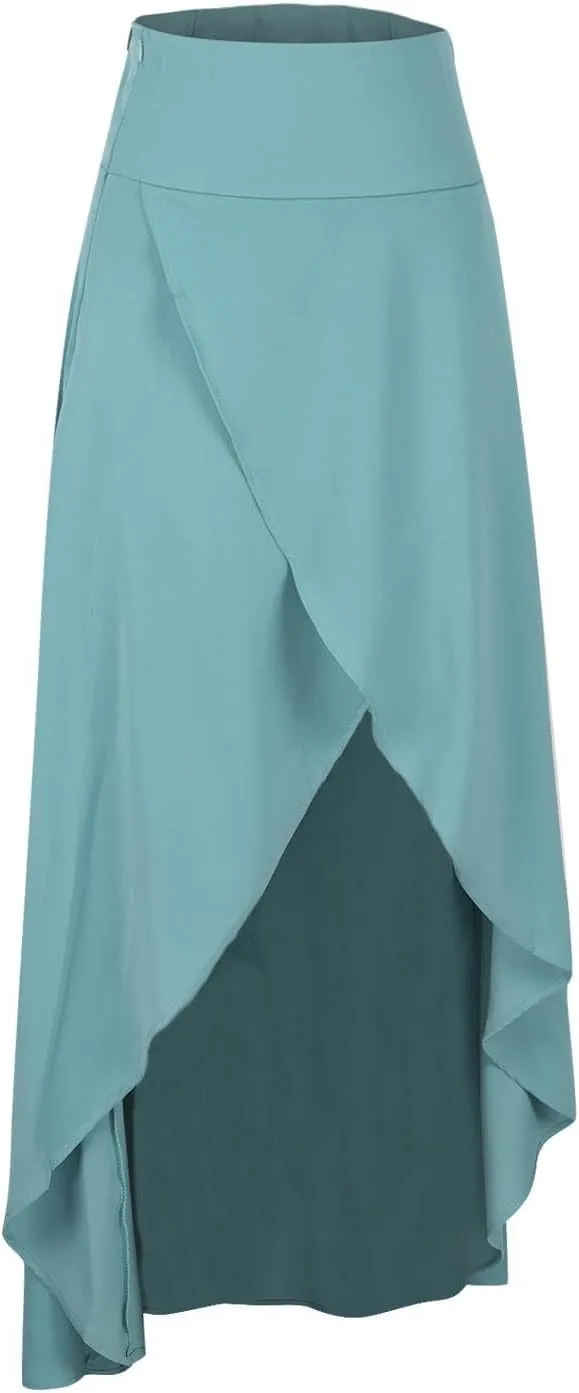 Women's Summer Casual Irregular Hem High Waisted Skirts Trendy Loose Split Solid Color High Low A-line Long Skirts
