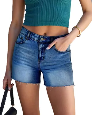 Womens Summer Mid Waisted Denim Jeans Shorts Cutoff Stretchy Hot Denim Shorts