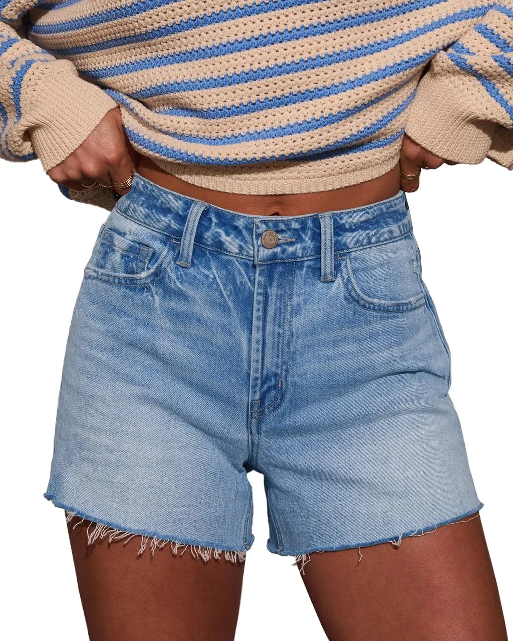 Womens Summer Mid Waisted Denim Jeans Shorts Cutoff Stretchy Hot Denim Shorts