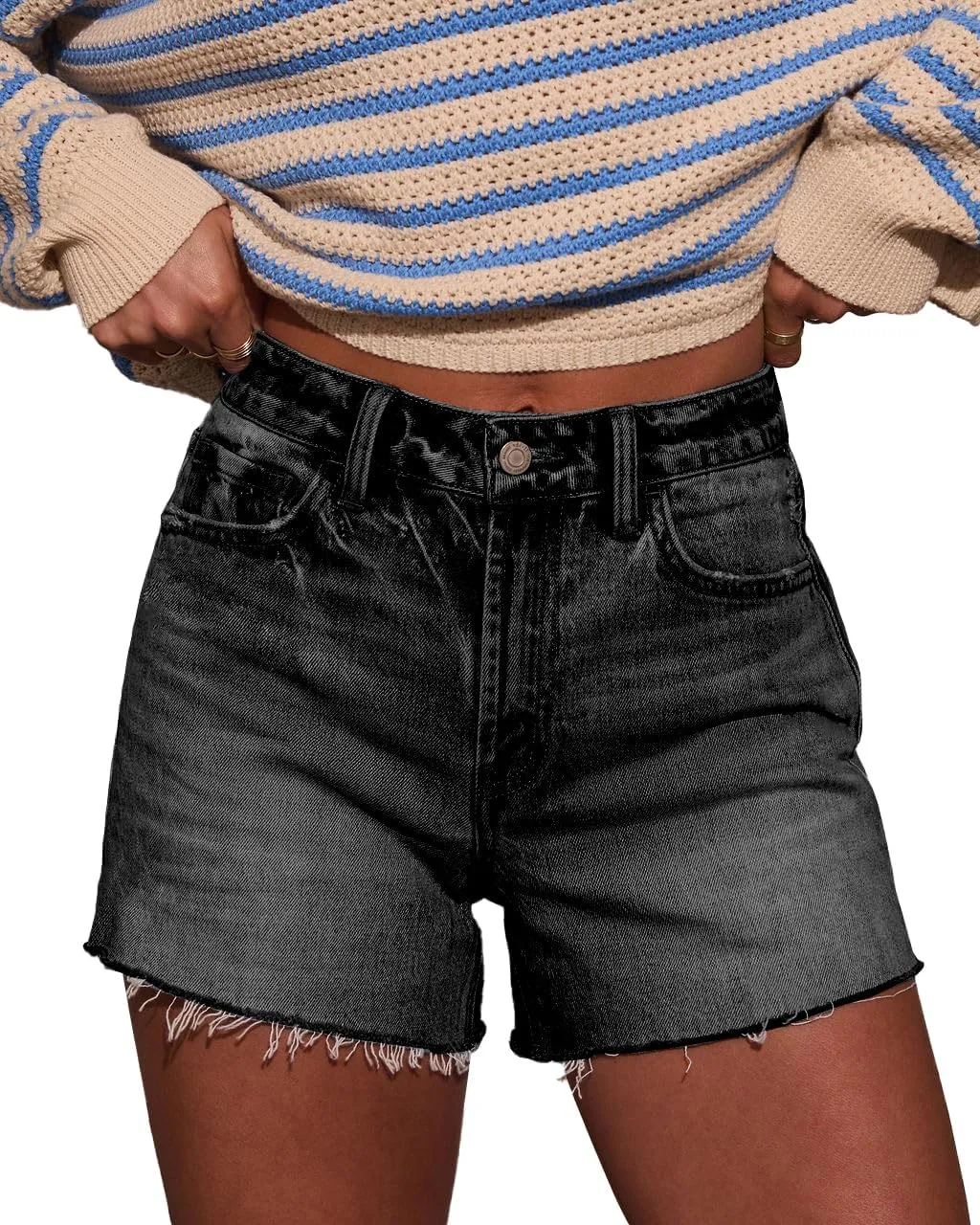Womens Summer Mid Waisted Denim Jeans Shorts Cutoff Stretchy Hot Denim Shorts