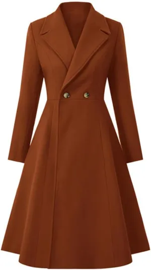 Women's Swing Double Breasted Coat Wool Blends Trench Jacket Long Sleeve Lapel Collar Winter Long Overcoat