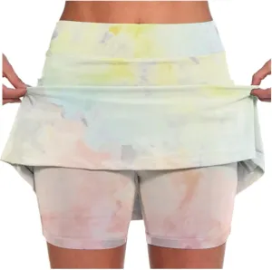 Women's Tennis Golf Mini Skirts with Pockets Casual High Waisted Elastic Tie Dye Skorts Summer Workout Skirt Inner Shorts