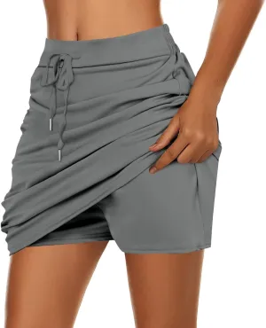 Women's Tennis Skirts Solid Color Loose Yoga High Waisted Exercise Athletic Running Golf Sport Pants with Pocket
