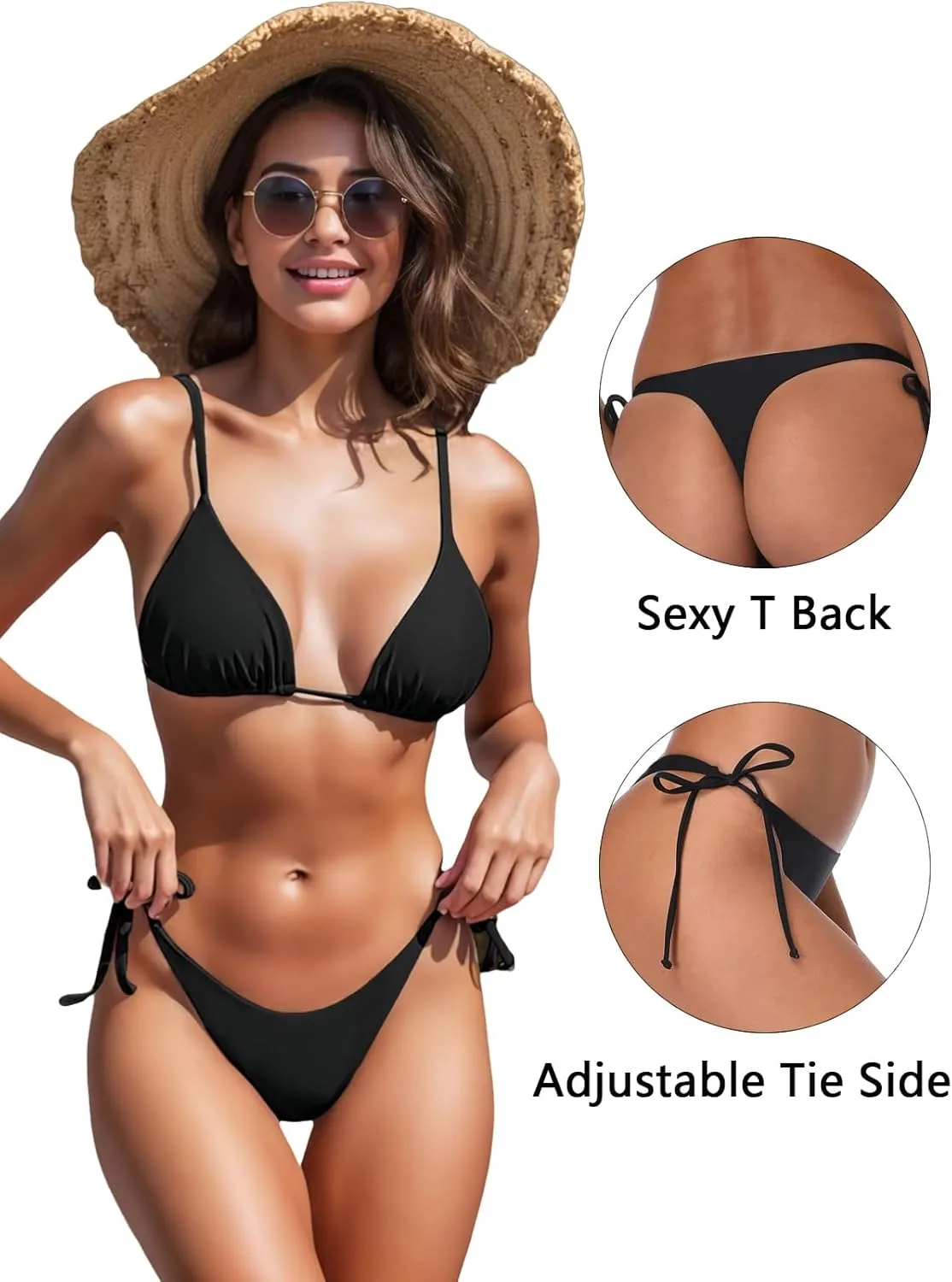 Women's Thong Bikini Bottom Tie Side String Bikini Bottoms for Women