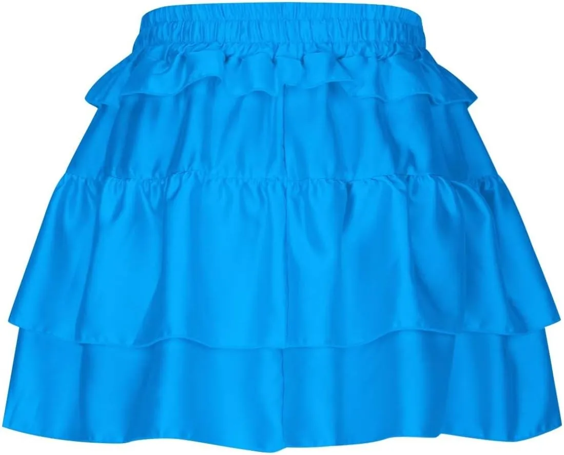 Women's Trendy Solid Flared Hem Pleated Layered Sexy Short Skirt Casual Elastic High Waist Lace Up A-line Mini Skirts