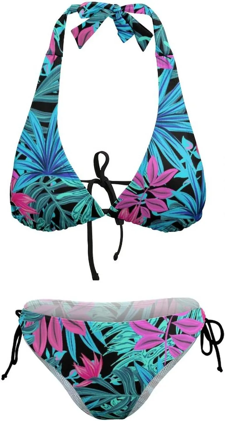 Women's Two Piece Tropical Bikini Tie Side Bottom Padded Top Bathing Suit