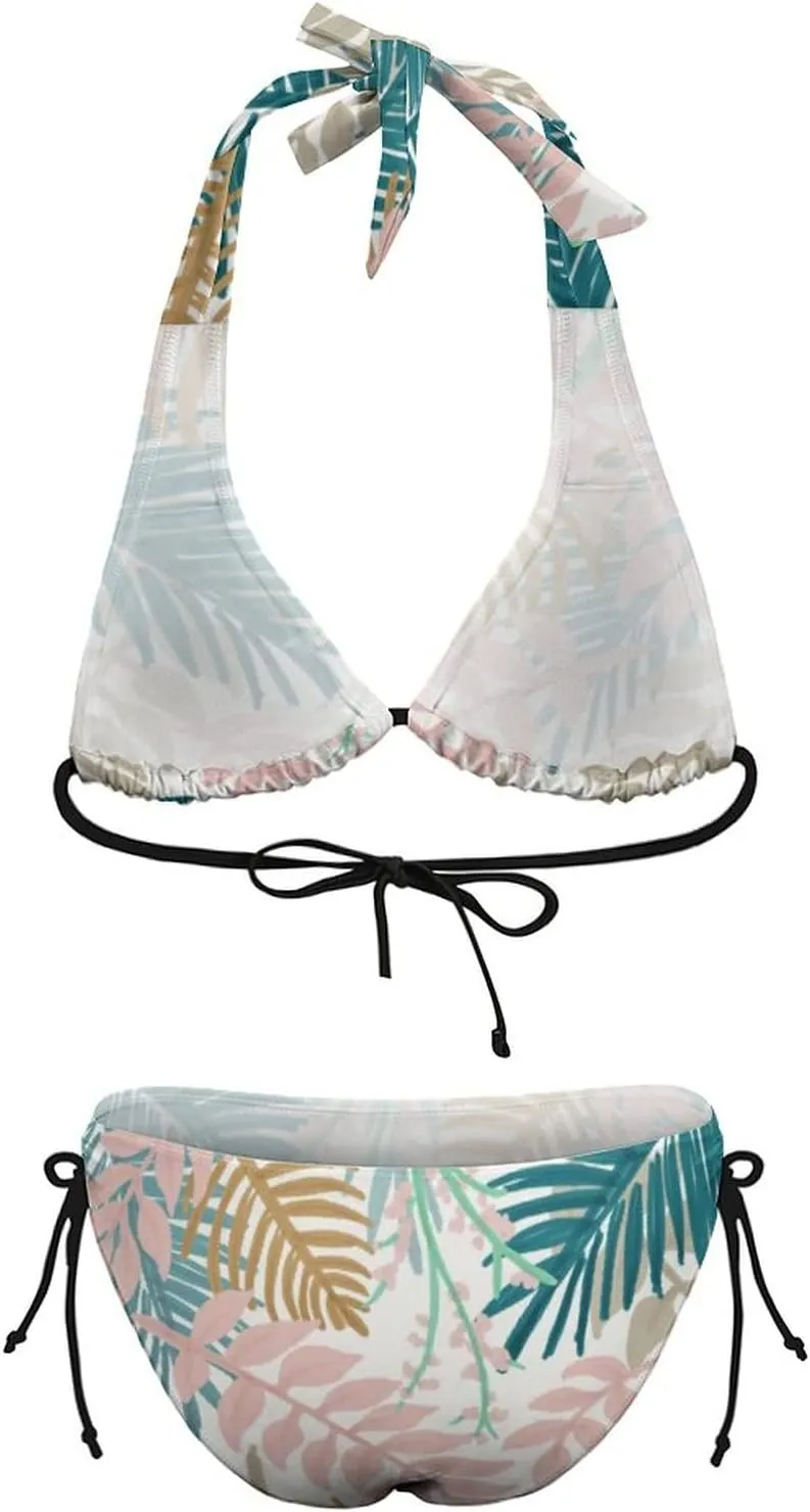 Women's Two Piece Tropical Bikini Tie Side Bottom Padded Top Bathing Suit