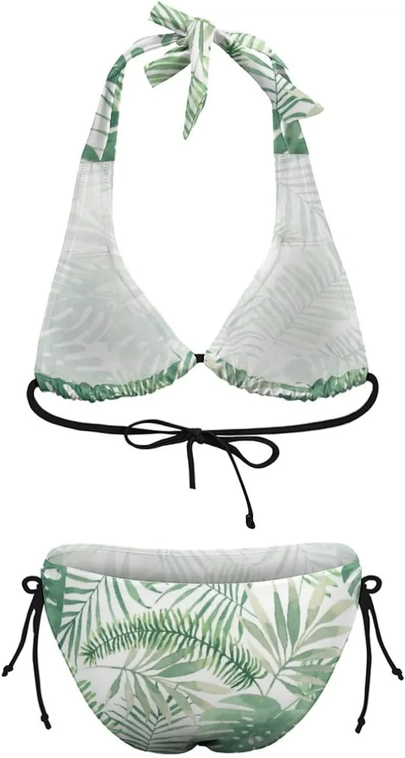 Women's Two Piece Tropical Bikini Tie Side Bottom Padded Top Bathing Suit