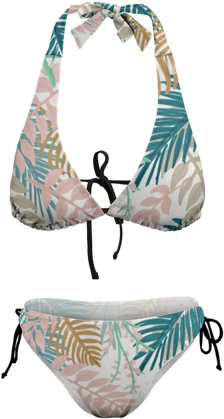 Women's Two Piece Tropical Bikini Tie Side Bottom Padded Top Bathing Suit