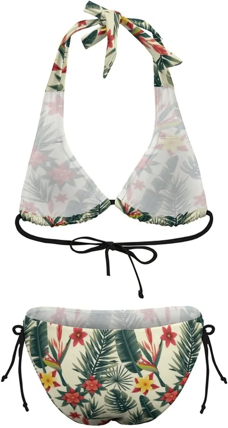 Women's Two Piece Tropical Bikini Tie Side Bottom Padded Top Bathing Suit