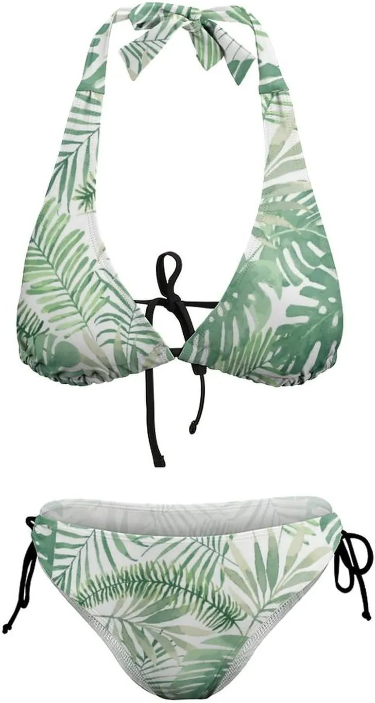 Women's Two Piece Tropical Bikini Tie Side Bottom Padded Top Bathing Suit