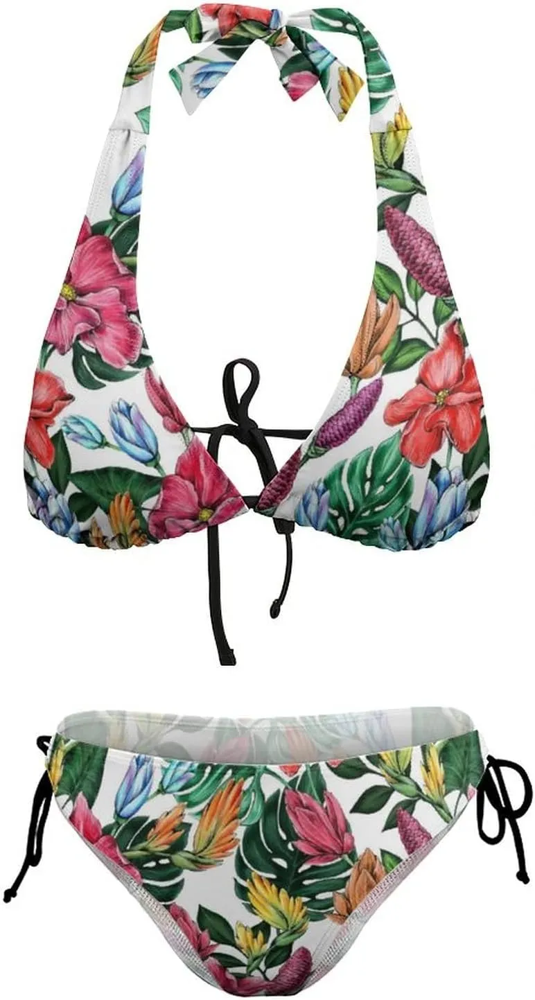 Women's Two Piece Tropical Bikini Tie Side Bottom Padded Top Bathing Suit