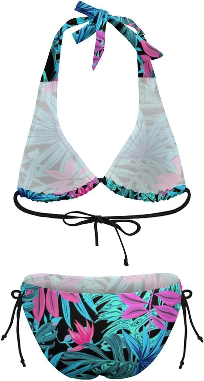 Women's Two Piece Tropical Bikini Tie Side Bottom Padded Top Bathing Suit