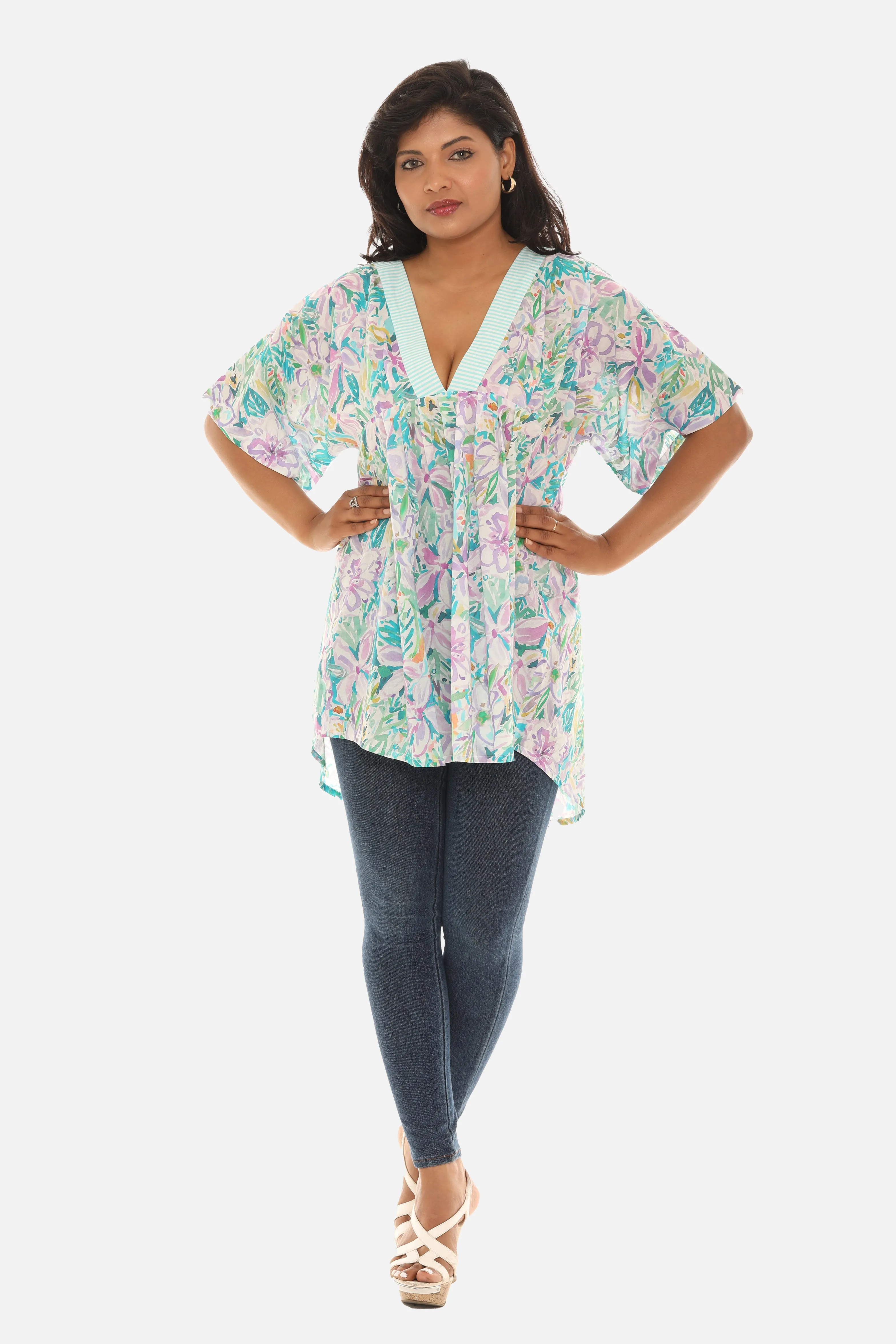 Women's V-Neck Printed Cover Up/Top