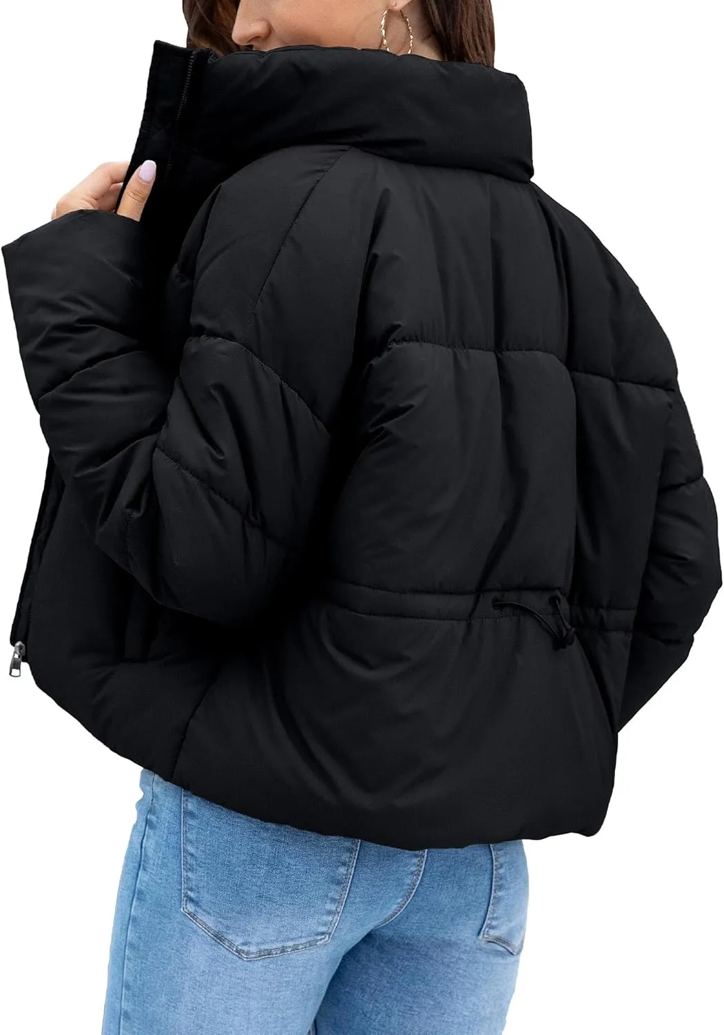 Women's Winter Quilted Jackets Casual Long Sleeve Puffer Coat Padded Outwear Fall Fashion 2024 with Pockets