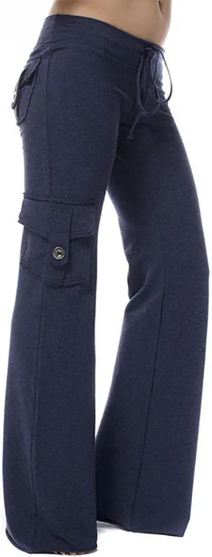 Womens Yoga Leggings Cargo Pants Stretchy High Waist Elastic Loose Trousers with Pockets Wide Leg Workout Sweatpants