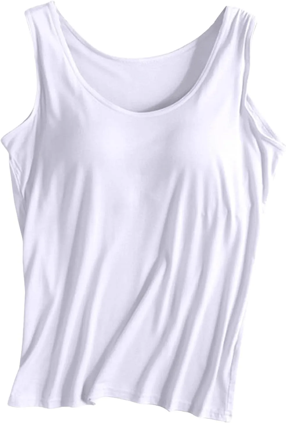 Workout T Shirts For Women Built In Sports Bra Crewneck Sleeveless Workout Tank Top with Built in Bra Yoga Camisole