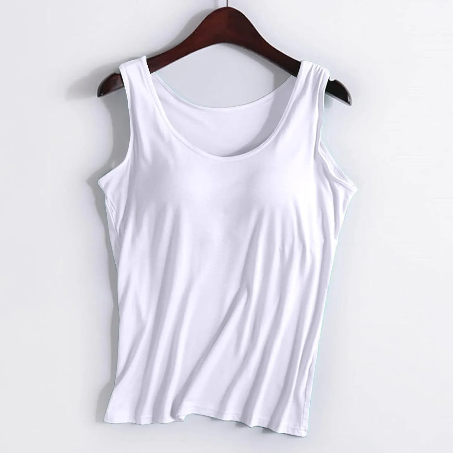 Workout T Shirts For Women Built In Sports Bra Crewneck Sleeveless Workout Tank Top with Built in Bra Yoga Camisole