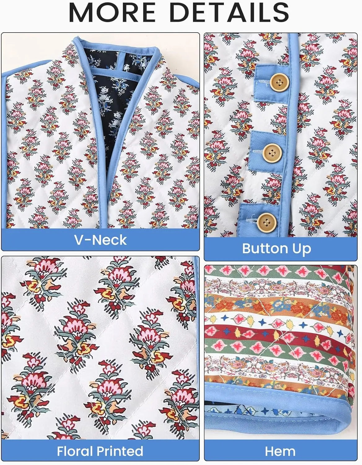 Wyeysyt Women's Cropped Quilted Puffer Jacket Cardigan Floral Printed Button Up Long Sleeve Padded Quilted Short Puffer Coats