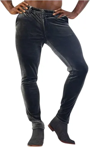 Xiaojmake Mens Soft Velvet Trousers Regular Fit Velvet Dress Pants Expandable Waist Flat Front Suit Pants for Wedding Dinner