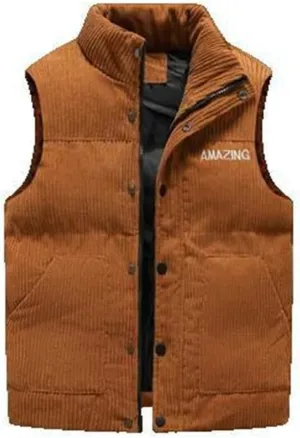 Xingfenly Men' Jacket Sleeveless Vest Winter Male Cotton-Padded Thick Coats Casual Waistcoat Clothing
