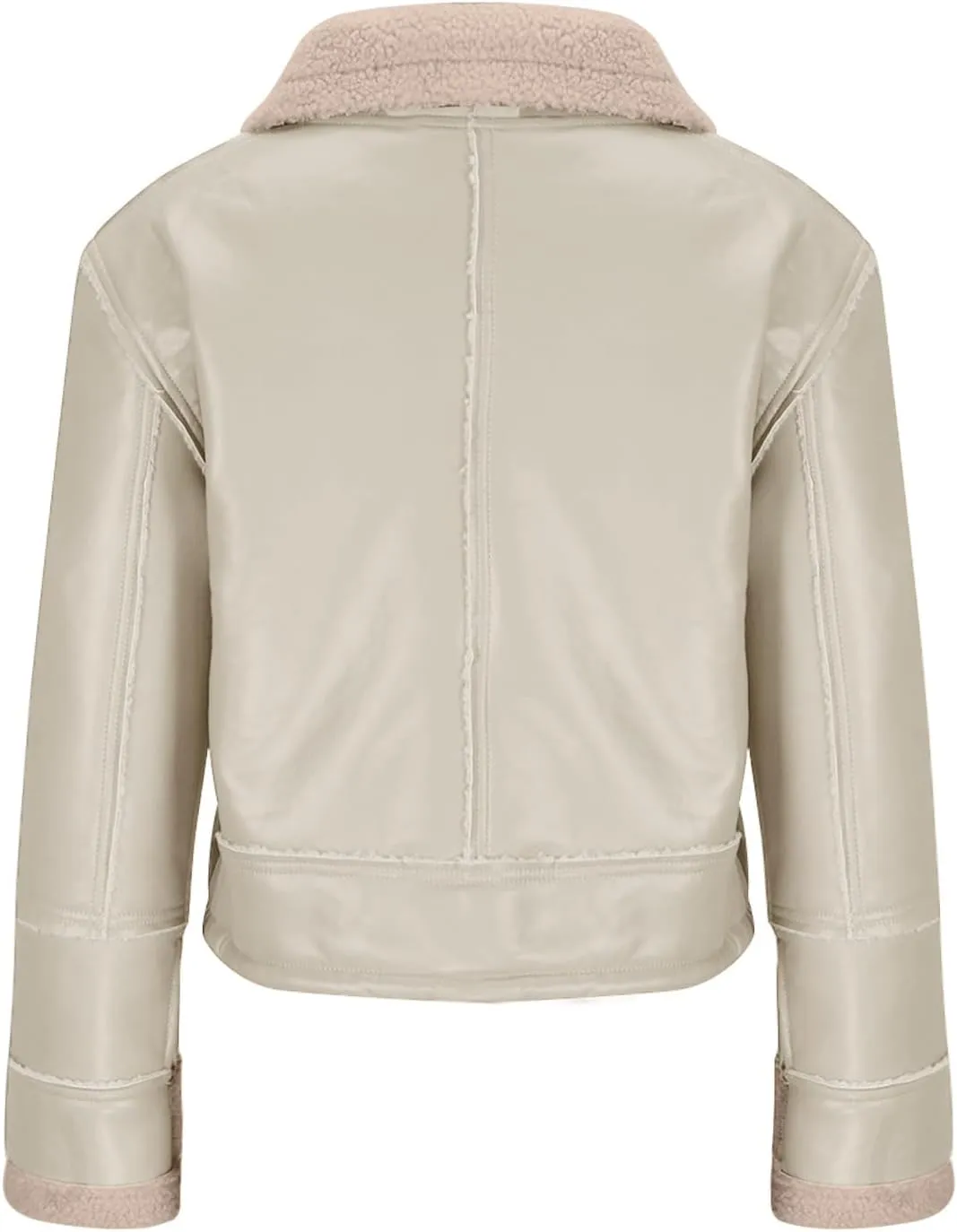 XUNRYAN Womens Faux Shearling Sherpa Faux-Leather Jackets Thick Fleece Lined Lapel Zipper Bomber Aviator Coat Winter Clothes